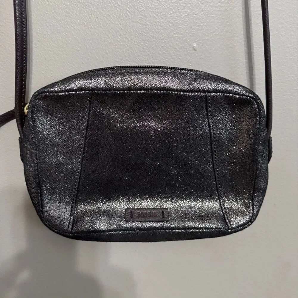 Fossil brown glitter leather crossbody bag